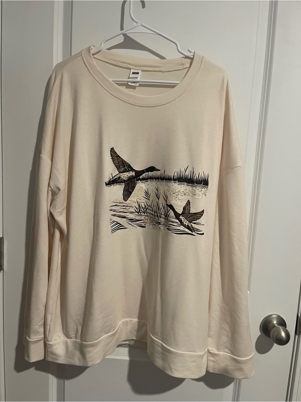 Cream Duck-Print Pullover Sweater Sz 5XL